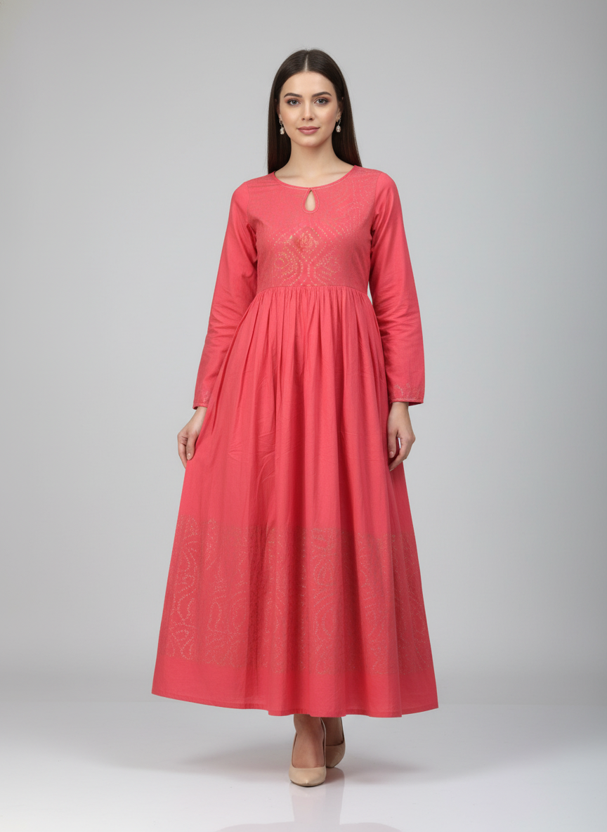 Pink aks anarkali bandhni style