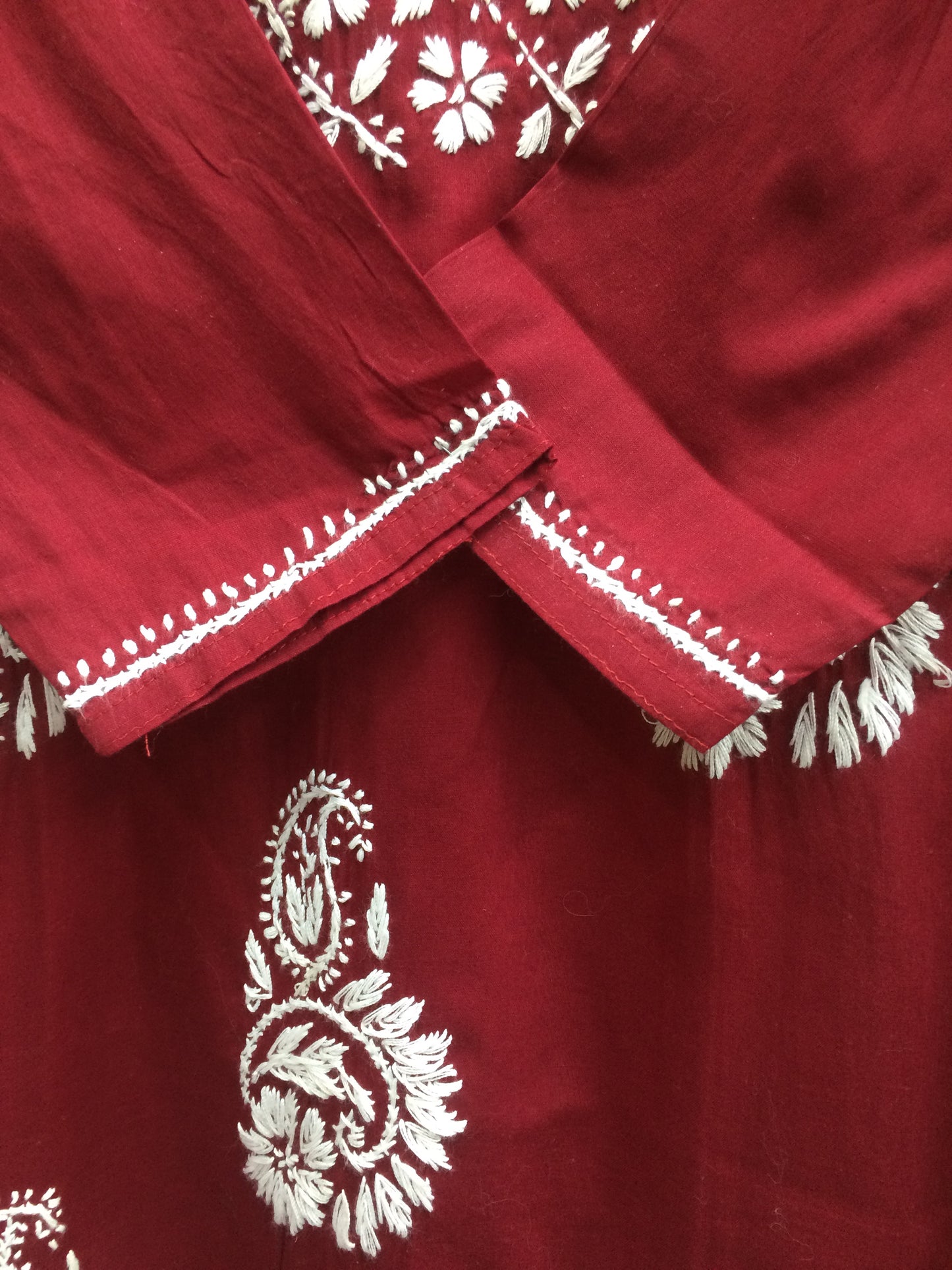 Maroon machine work lucknawi kurti