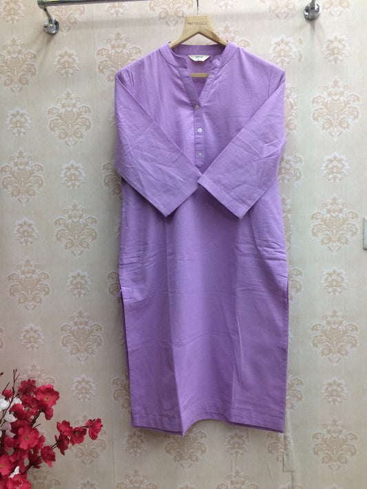 Saada plain kurti  yellow and purple