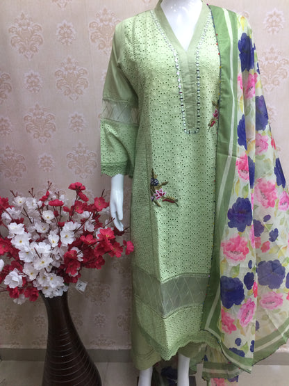 Pakistani chiffon dupatta mint green and sky blue