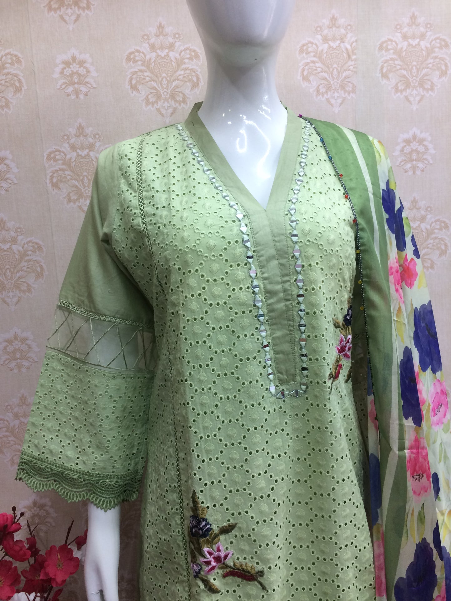 Pakistani chiffon dupatta mint green and sky blue