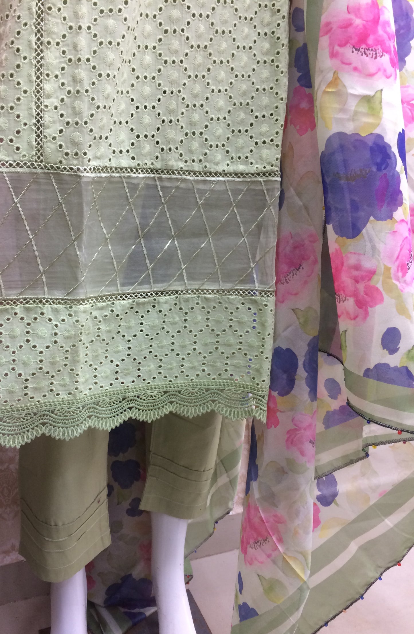 Pakistani chiffon dupatta mint green and sky blue