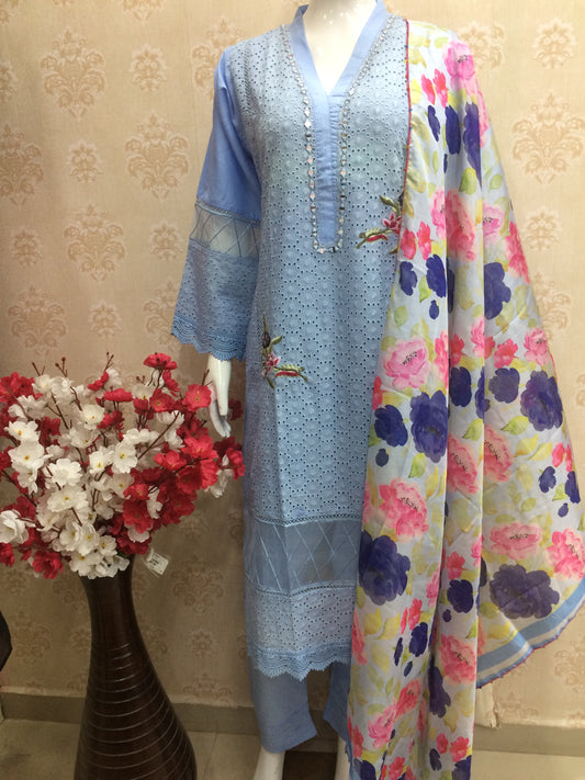 Pakistani chiffon dupatta mint green and sky blue