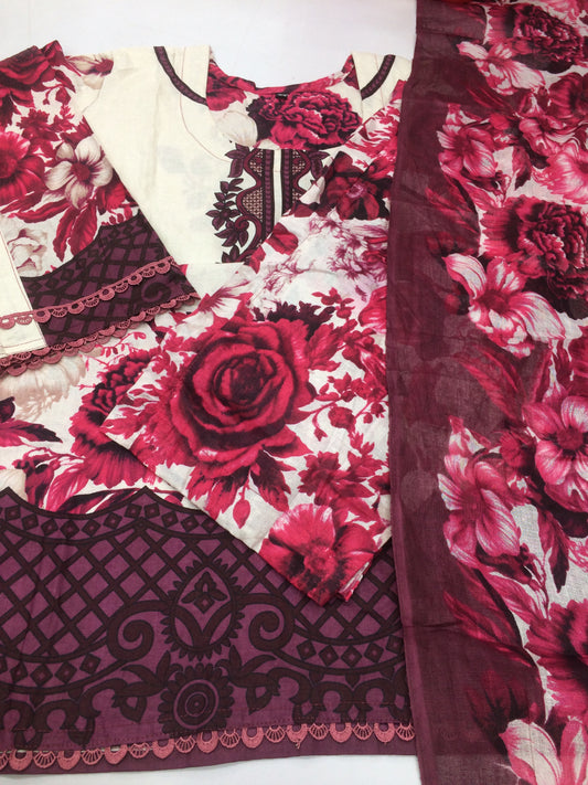 Pakistani dress cream and pink rose