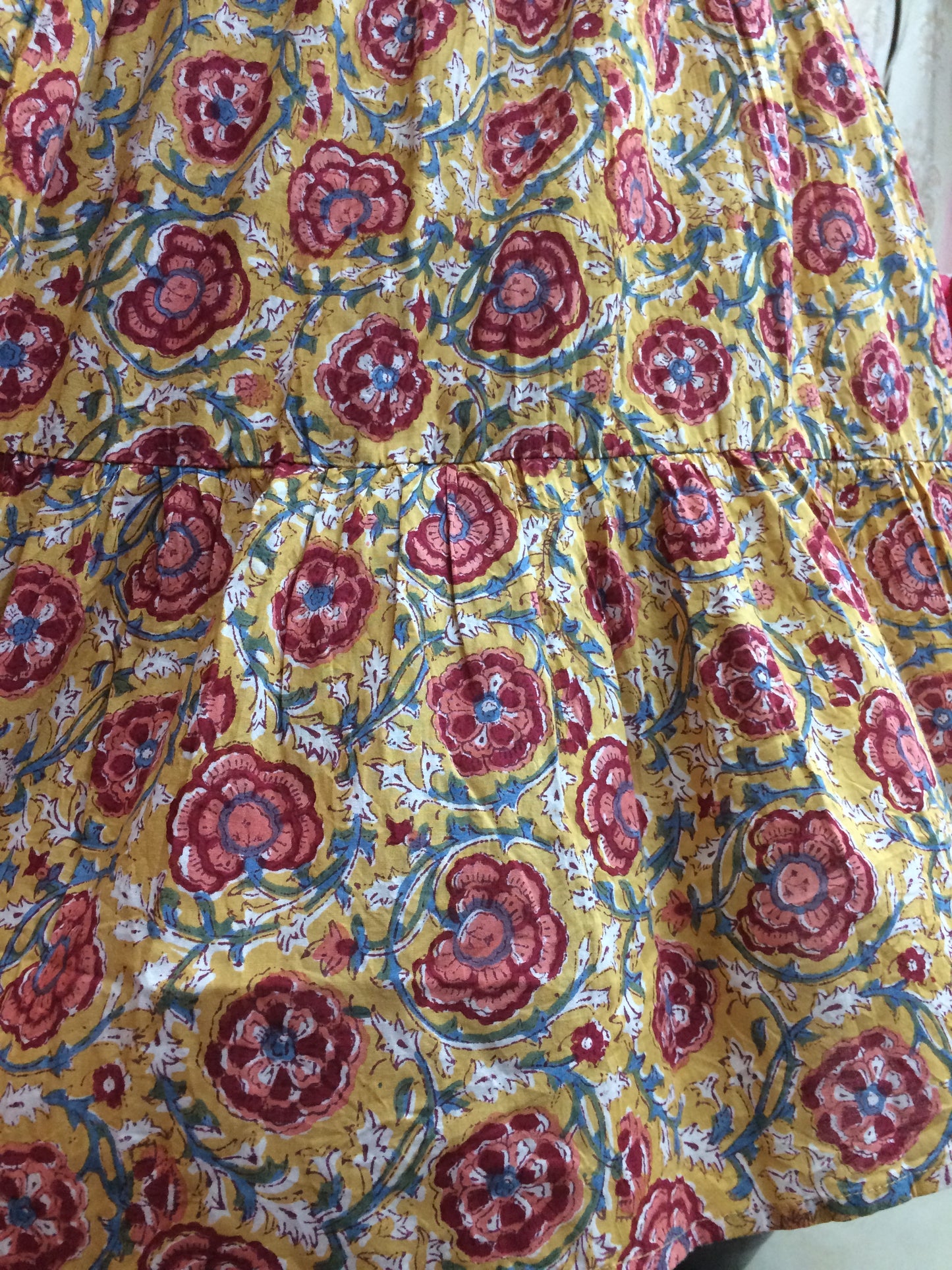 Mustard Floral Printed Cotton Tiered Kurti