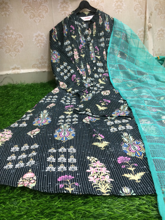 BIBA black A line floral printed 2 pcs set