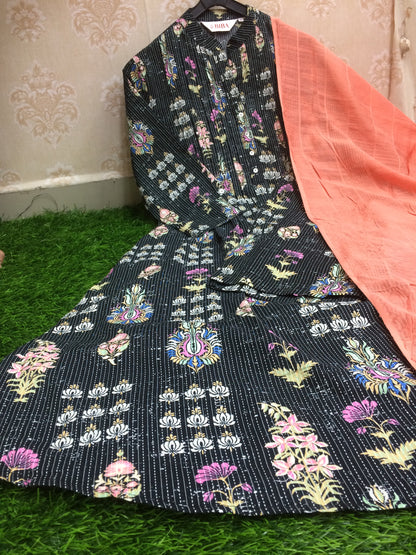 BIBA black A line floral printed 2 pcs set