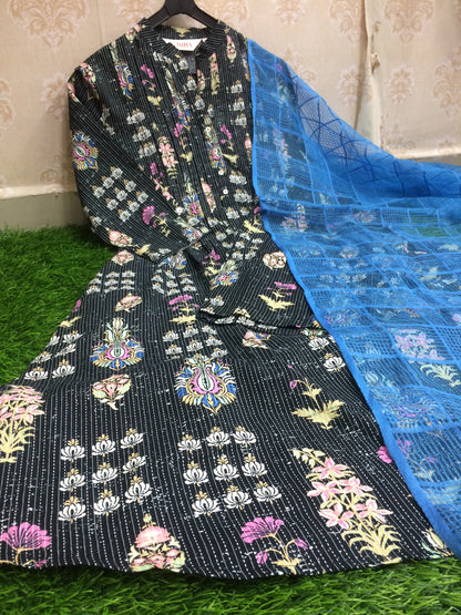 BIBA black A line floral printed 2 pcs set