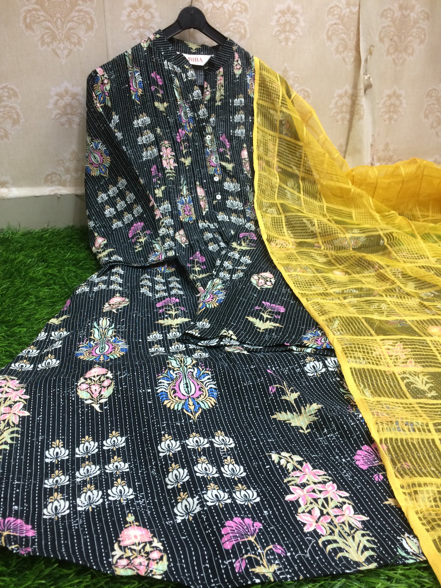 BIBA black A line floral printed 2 pcs set