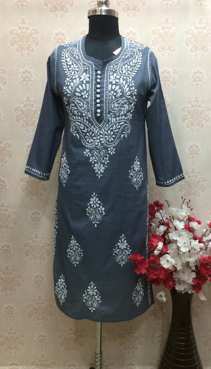 Maroon machine work lucknawi kurti
