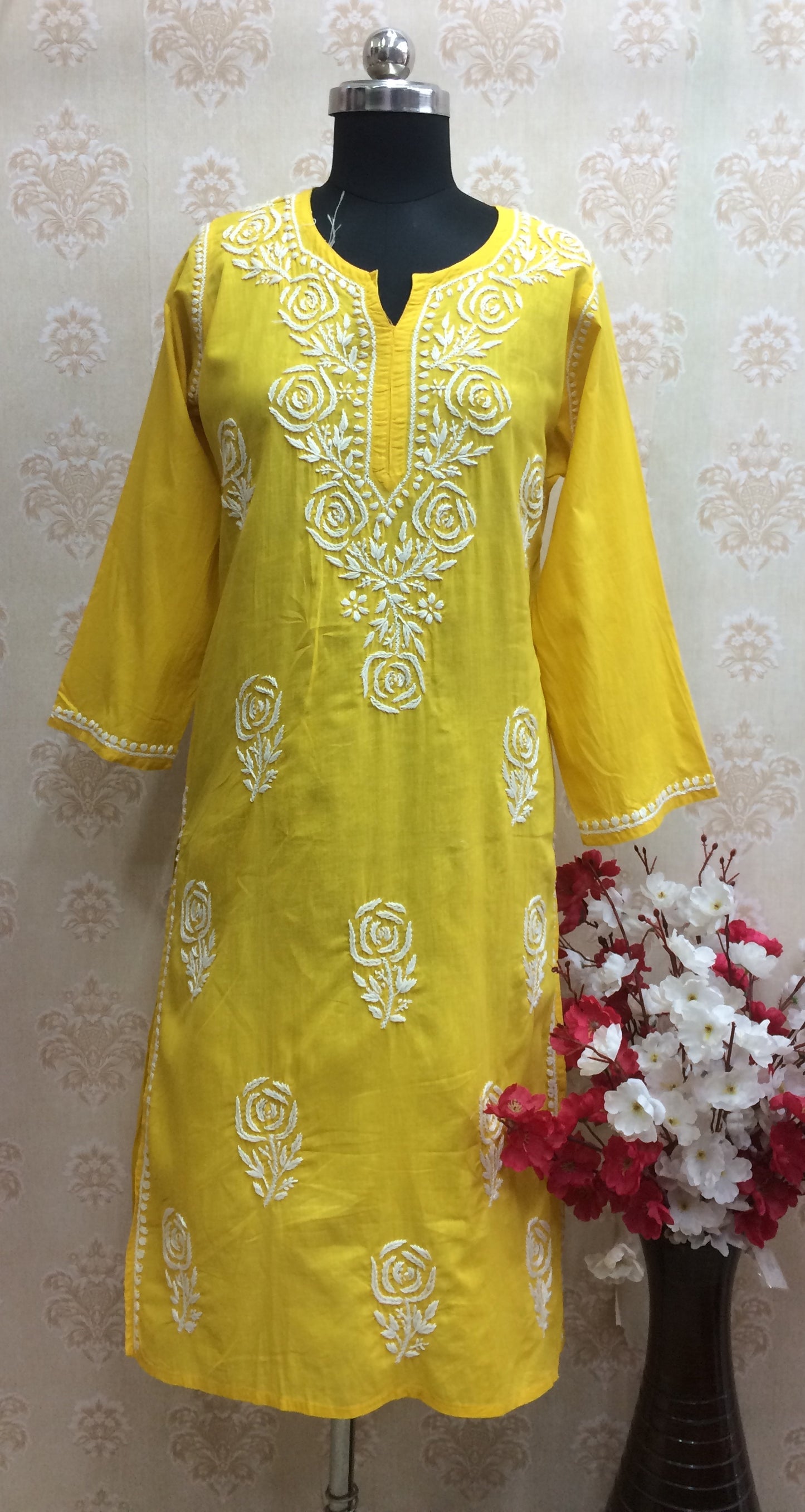 Maroon machine work lucknawi kurti