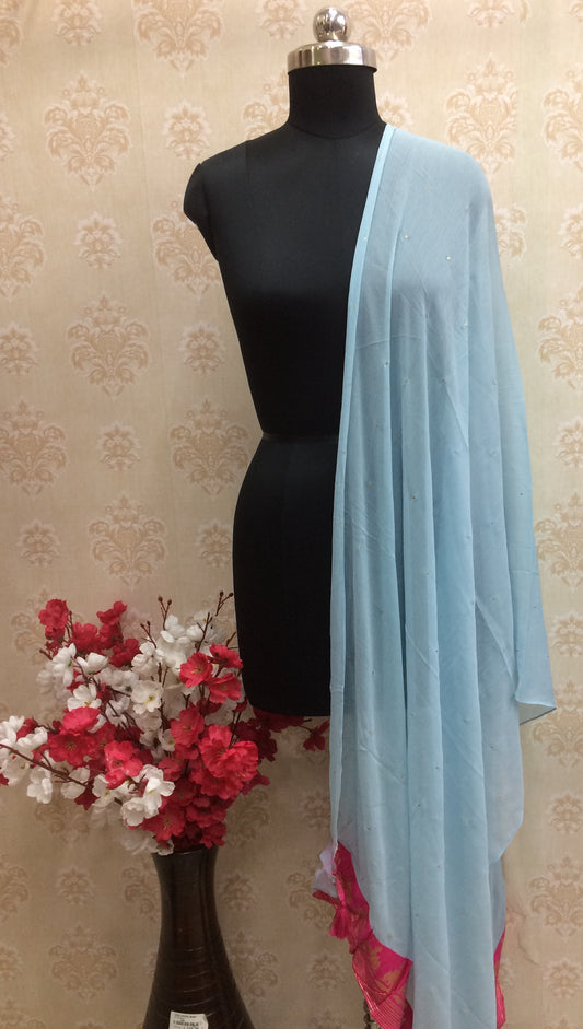 Sky blue dupatta with pink border