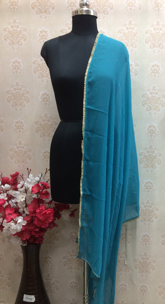 sky dupatta with golden lace