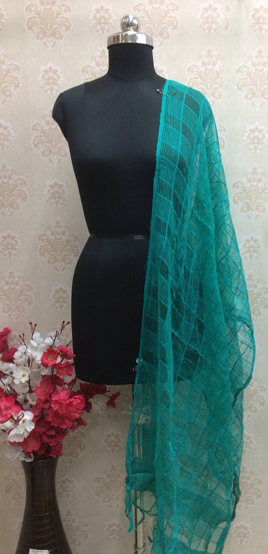 teal green checked dupatta