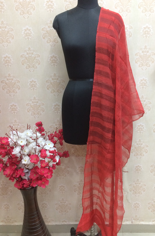 Red cotton dupatta with lineing