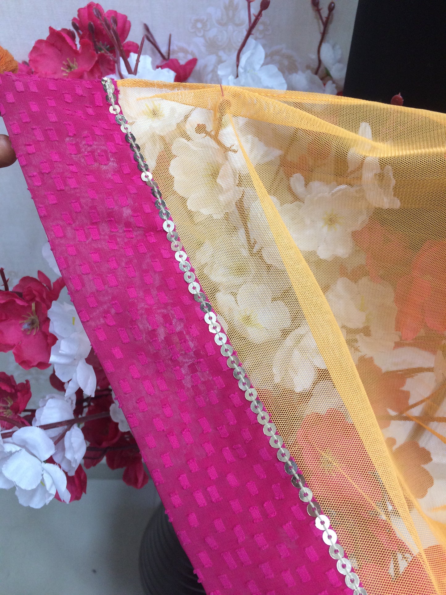 orange dupatta with pink border
