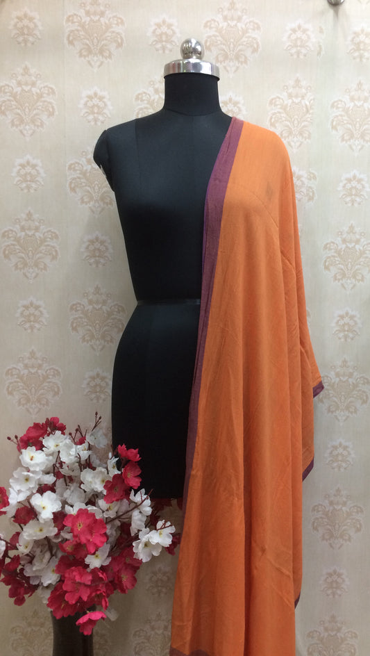 Classic Orange Dupatta with Solid Contrast Border | Soft Art Silk Blend Scarf