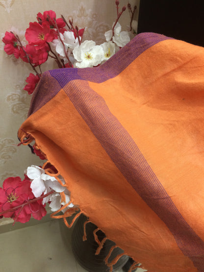 Classic Orange Dupatta with Solid Contrast Border | Soft Art Silk Blend Scarf