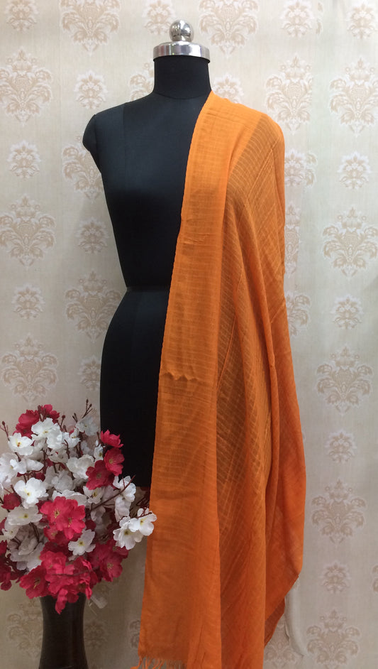 Vibrant Orange Textured Kota Doria / Crushed Cotton Dupatta with Tassels