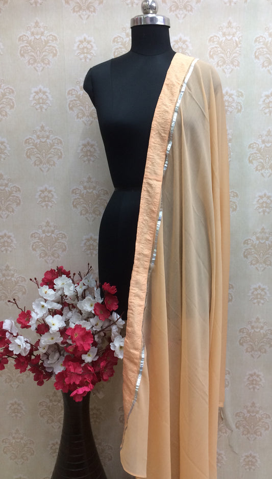 Elegant Nude Peach Chiffon Dupatta with Silver Gota Patti Lace Border