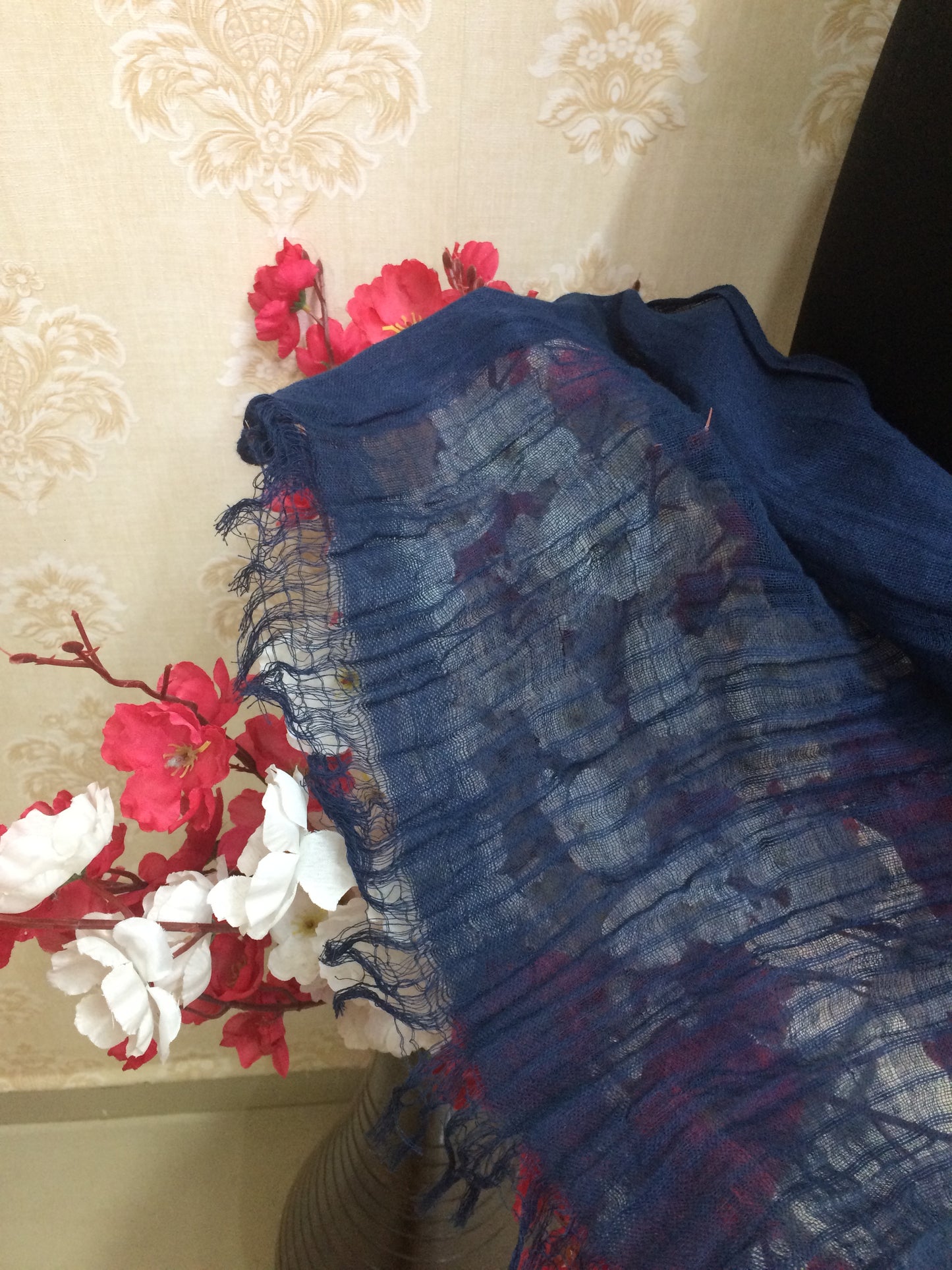 Elevate Your Ethnic Look with the Navy Blue Crinkled Dupatta