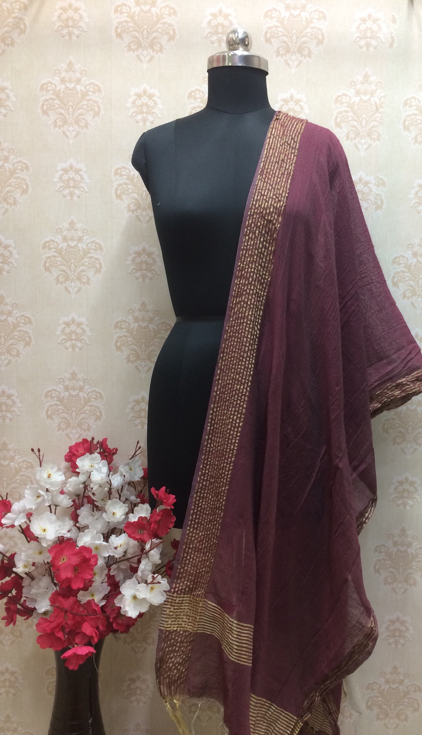 Maroon Dupatta with Classic Gold Zari Border
