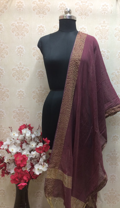 Maroon Dupatta with Classic Gold Zari Border