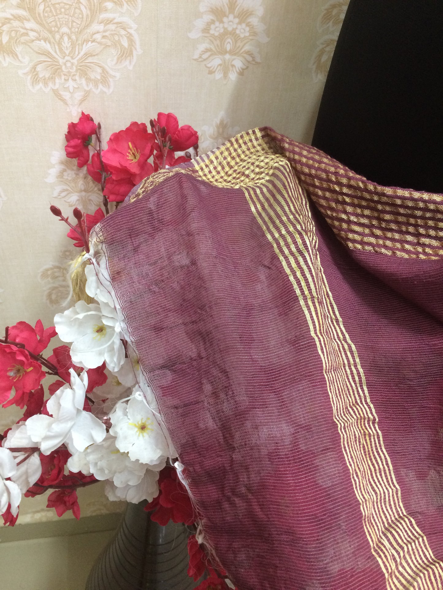 Maroon Dupatta with Classic Gold Zari Border