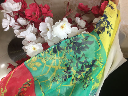 White Printed Dupatta with Bold Navy Border