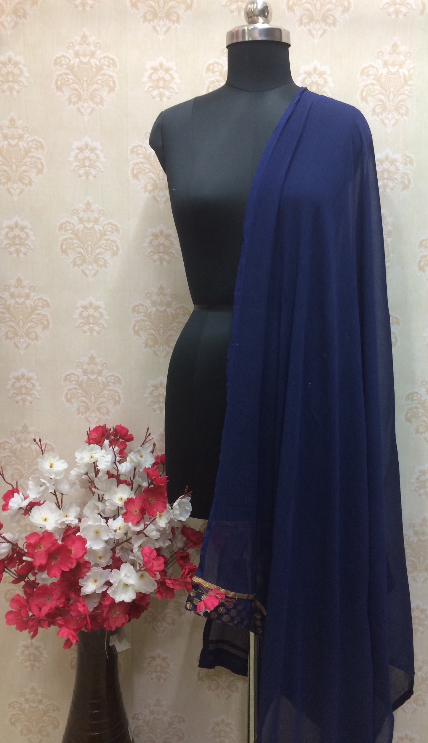 Deep Navy Blue Dupatta with Designer Border
