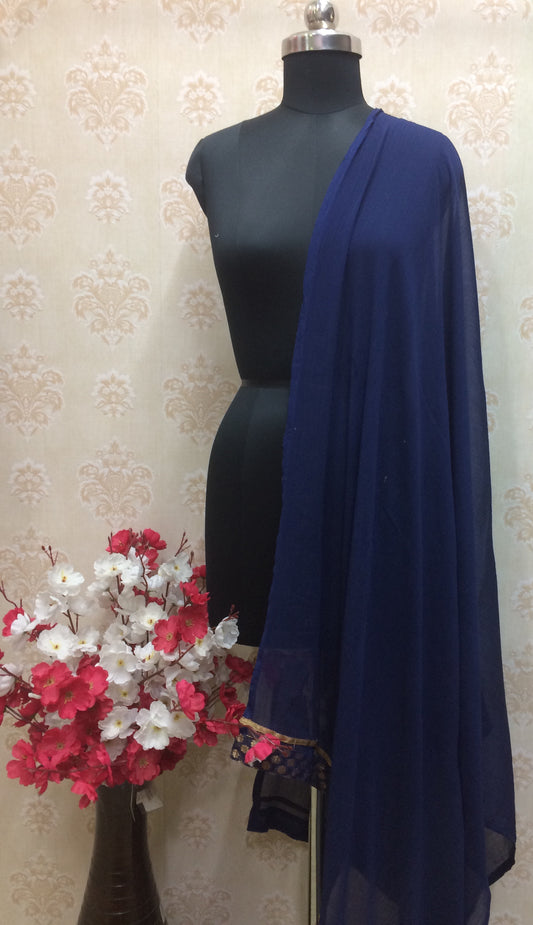 Deep Navy Blue Dupatta with Designer Border