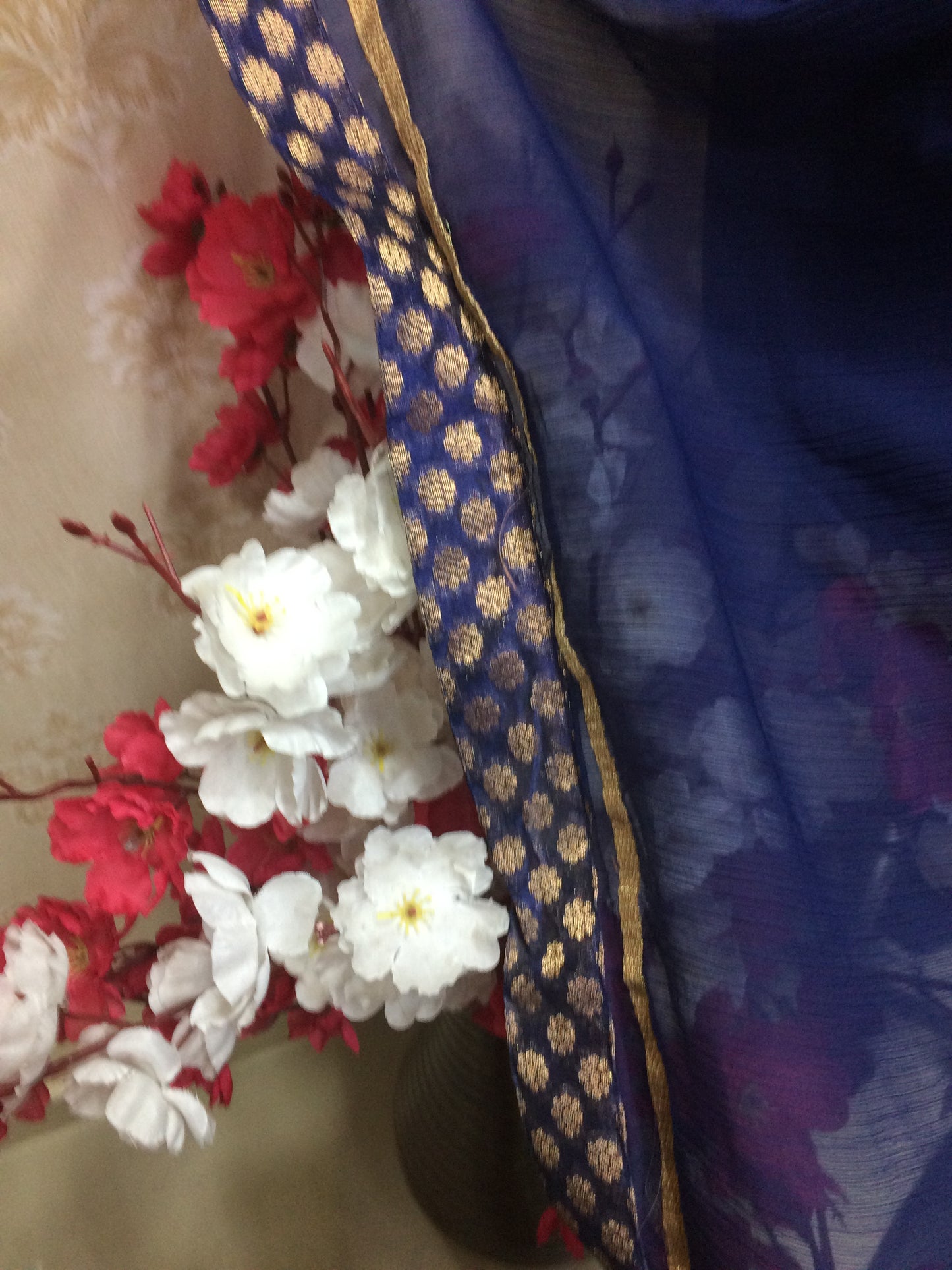 Deep Navy Blue Dupatta with Designer Border