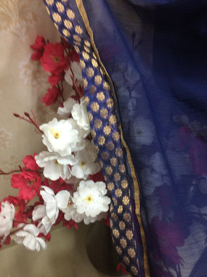 Deep Navy Blue Dupatta with Designer Border
