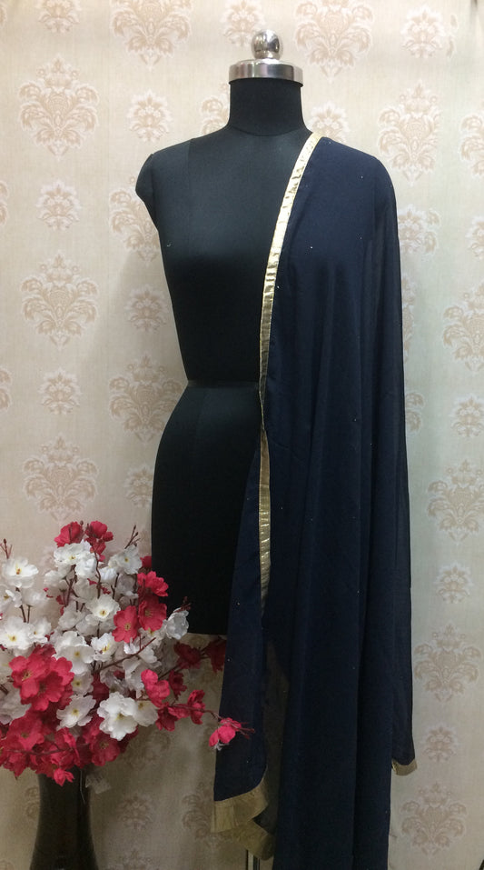 Navy Blue Dupatta with Golden Trim