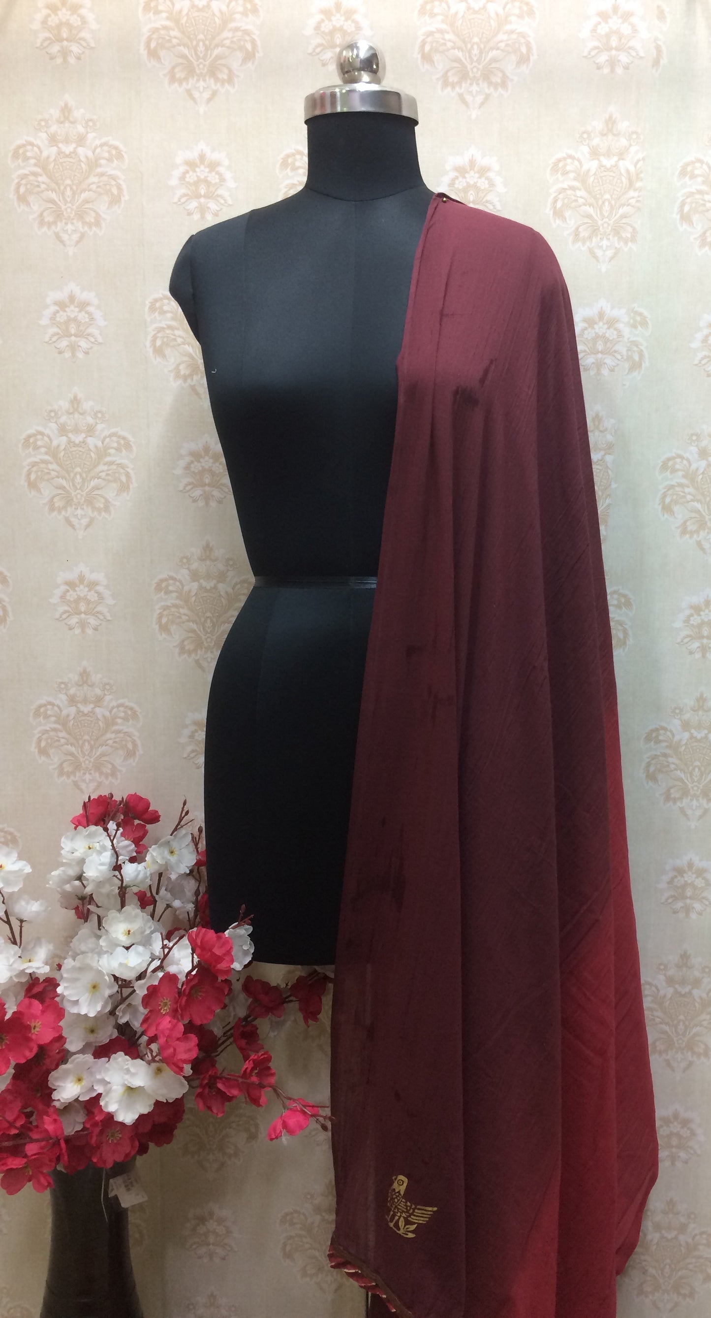 Maroon Dupatta with Signature Detail