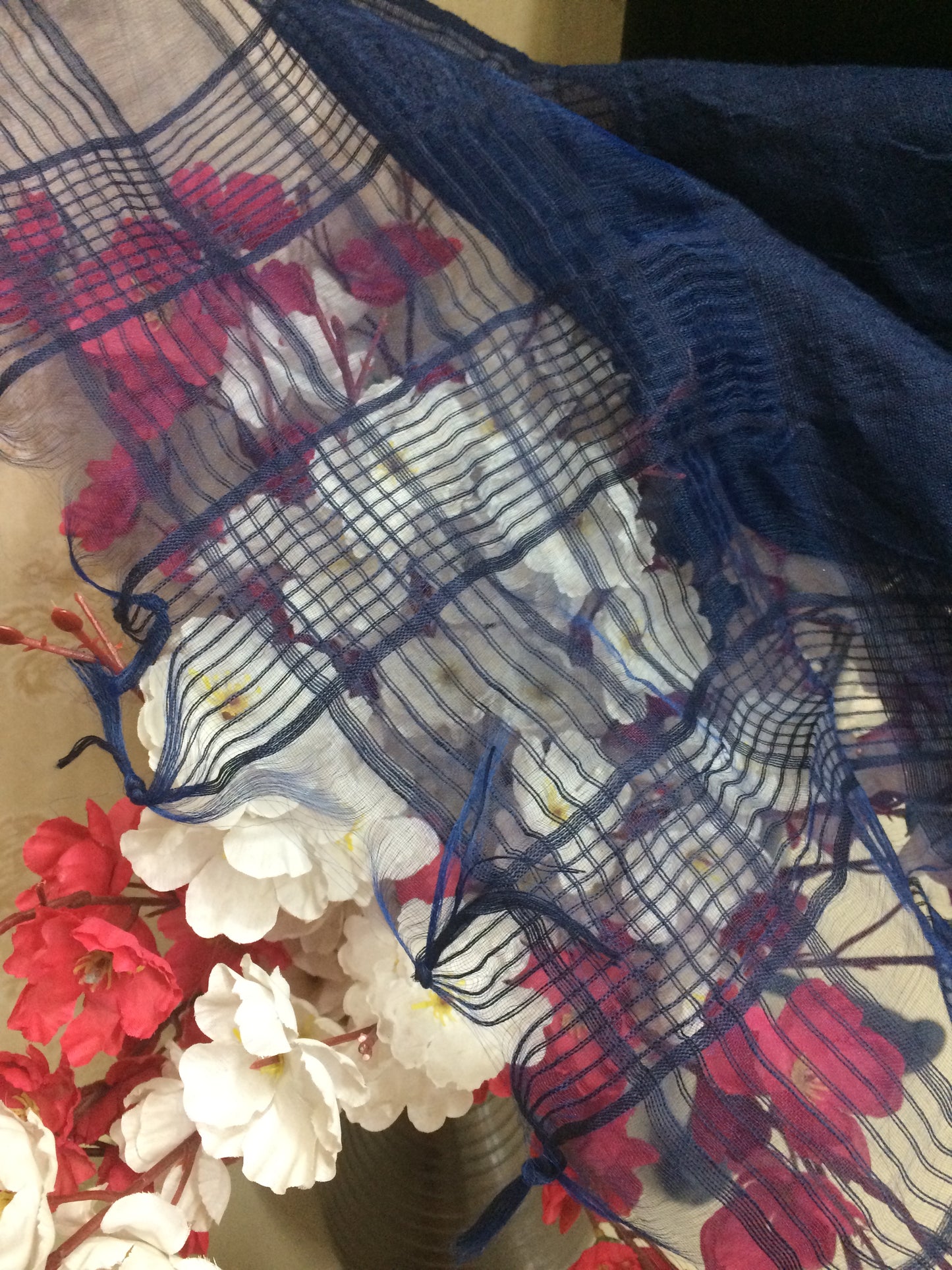 Solid Navy Blue Crinkled Cotton Dupatta