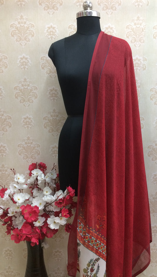 Vibrant Red Dupatta with Designer Printed Border