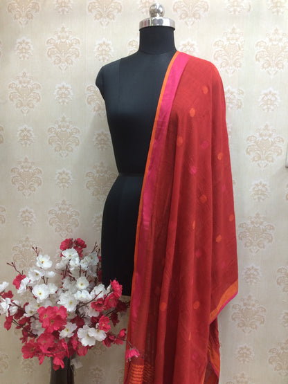 Red Polka Dot Dupatta with Vibrant Border