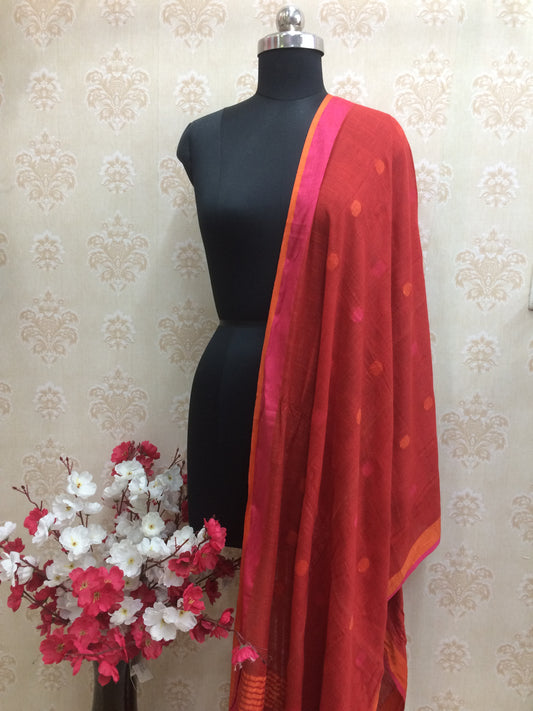 Red Polka Dot Dupatta with Vibrant Border