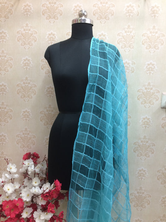 Sky Blue Sheer Textured Chiffon Dupatta with Criss-Cross Weave