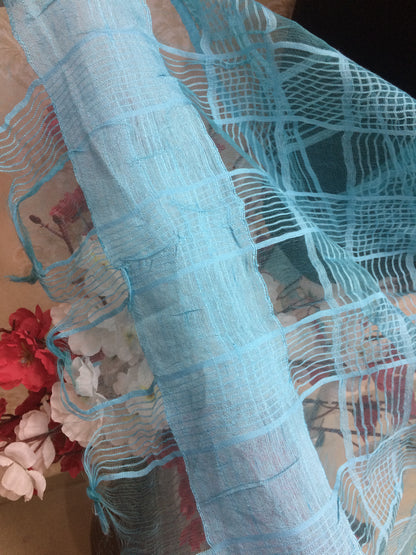 Sky Blue Sheer Textured Chiffon Dupatta with Criss-Cross Weave