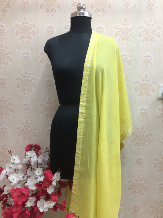 Lemon Yellow Dupatta with Embellished Border