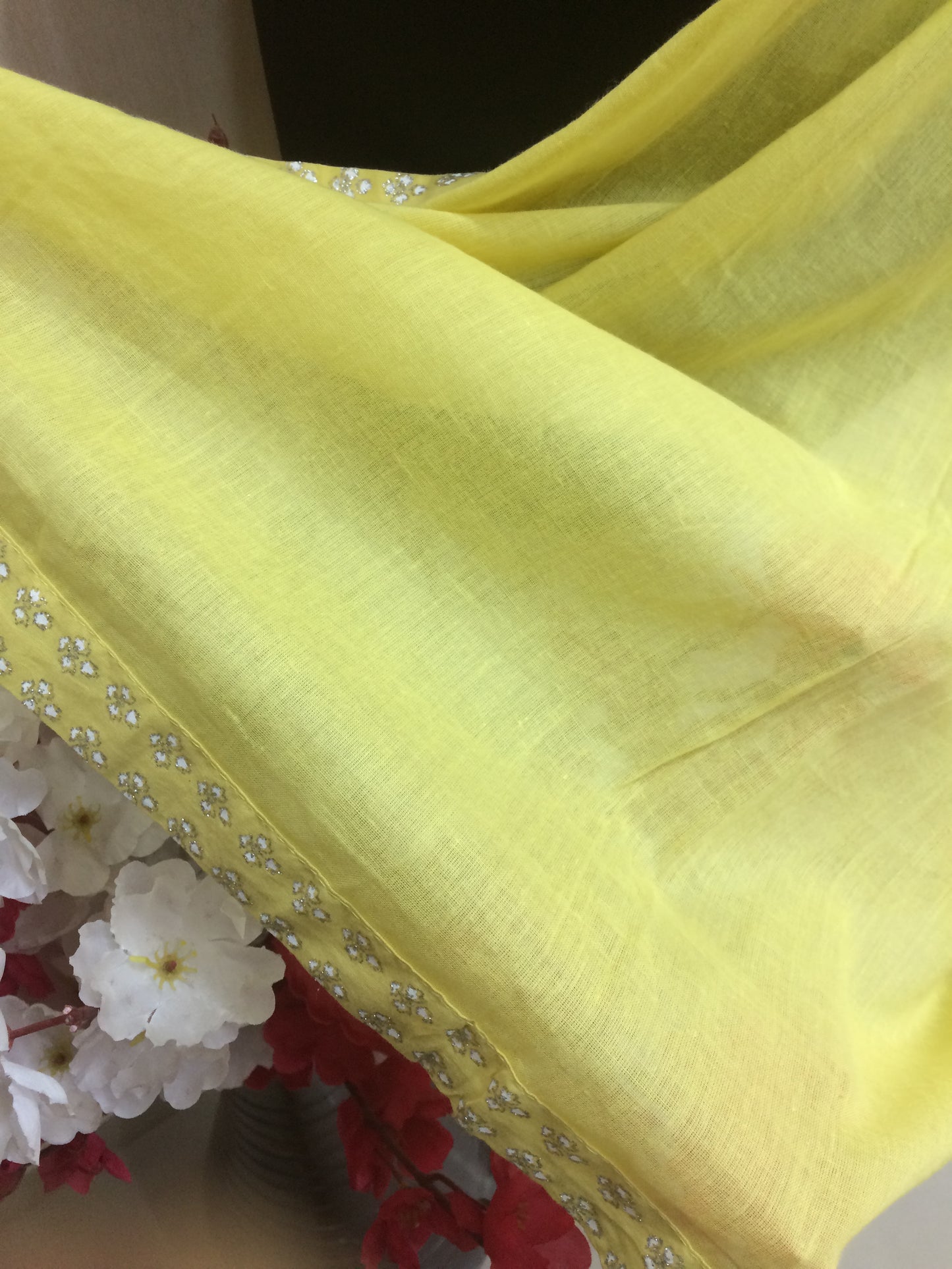 Lemon Yellow Dupatta with Embellished Border