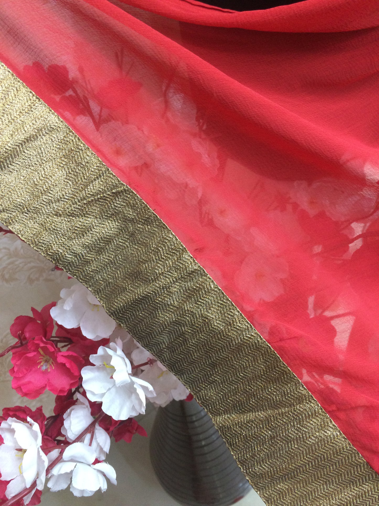 Wine Red Blend Dupatta with Golden Zari