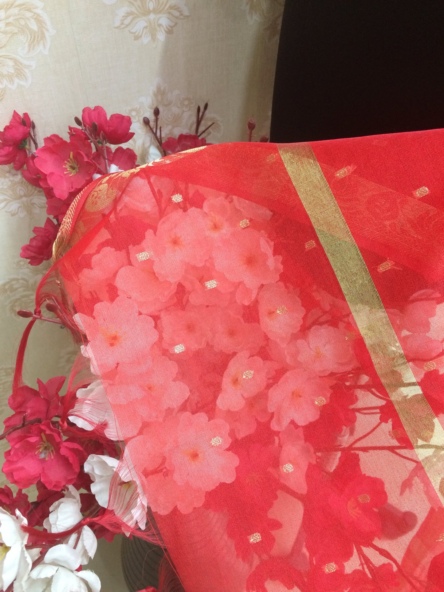 Vibrant Red Sequin Border Dupatta