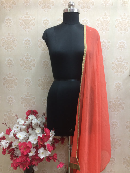 Carrot Dupatta with Woven Gold Motifs