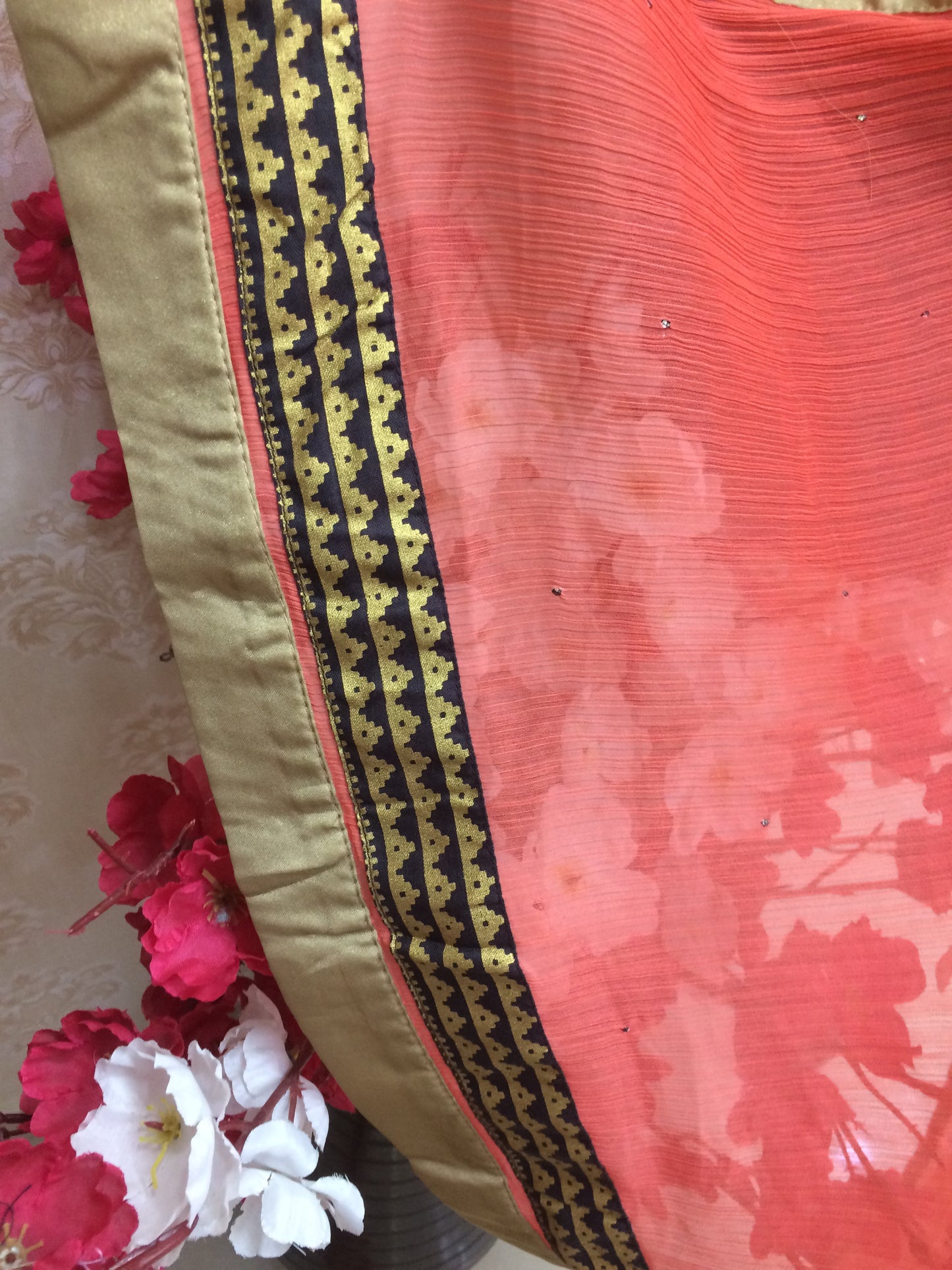 Carrot Dupatta with Woven Gold Motifs