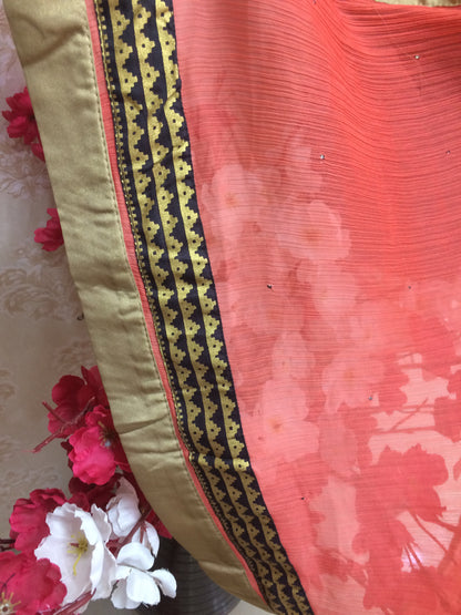 Carrot Dupatta with Woven Gold Motifs