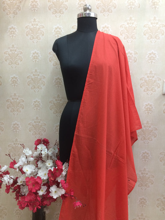 Bright Orange Striped Cotton Dupatta
