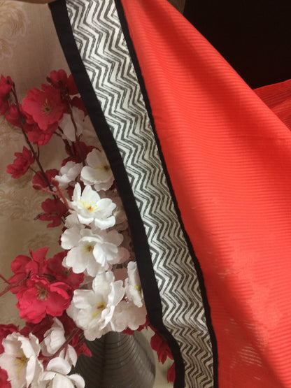 Bright Orange Striped Cotton Dupatta
